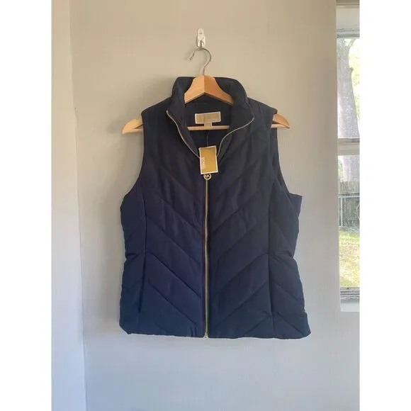 NWT Michael Kors Small Midnight Blue Puffer Quilted Chevron Vest Jacket, $125 - Picture 2 of 6